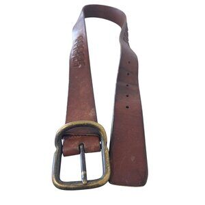 Cole Haan Leather Belt Size 34 Adjustable Brown Solid Brass Buckle Single Prong